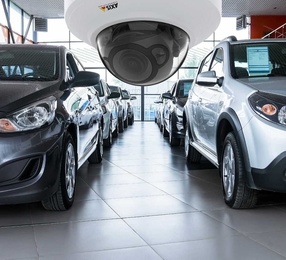 car dealerships showroom with video camera security
